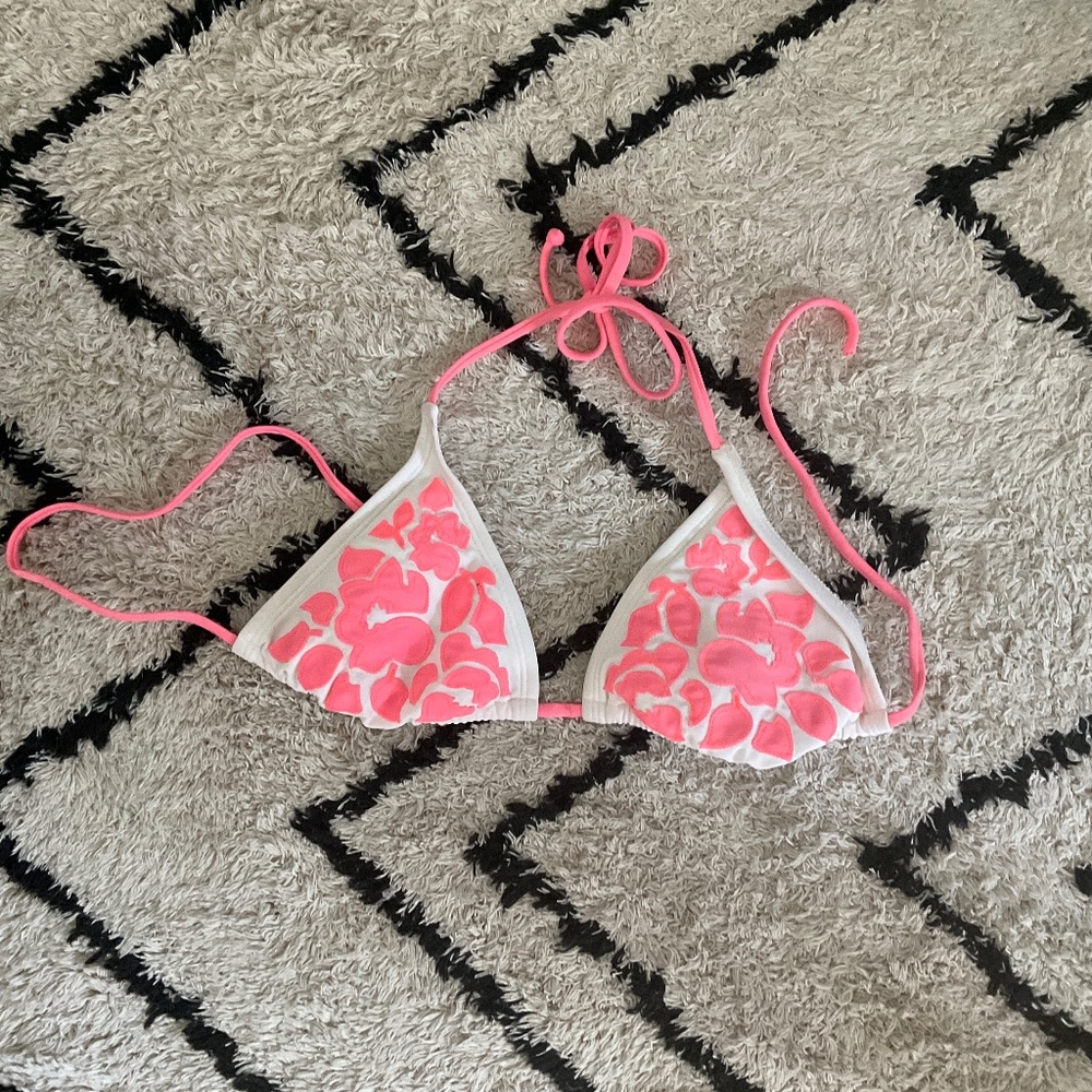 White and pink floral bathing suit top
